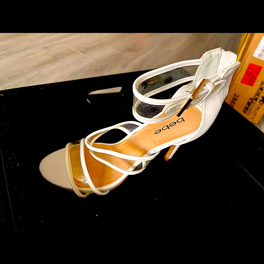 Size 8 White Bebe heels, barely worn